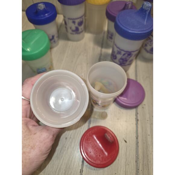 Vtg 90s Playtex Sippy Cups Valves Lot Of 10 Dinosaur Fish Chick Train Flaw Read - Picture 8 of 16